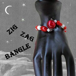 Red White Bangle NEW Design, One of a kind " ZIG-ZAG " Bracelet Valentines Day?